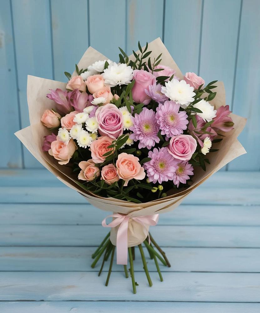 Букет цветов из: Хризантемы, Розы и Альстромерии в Клинцах