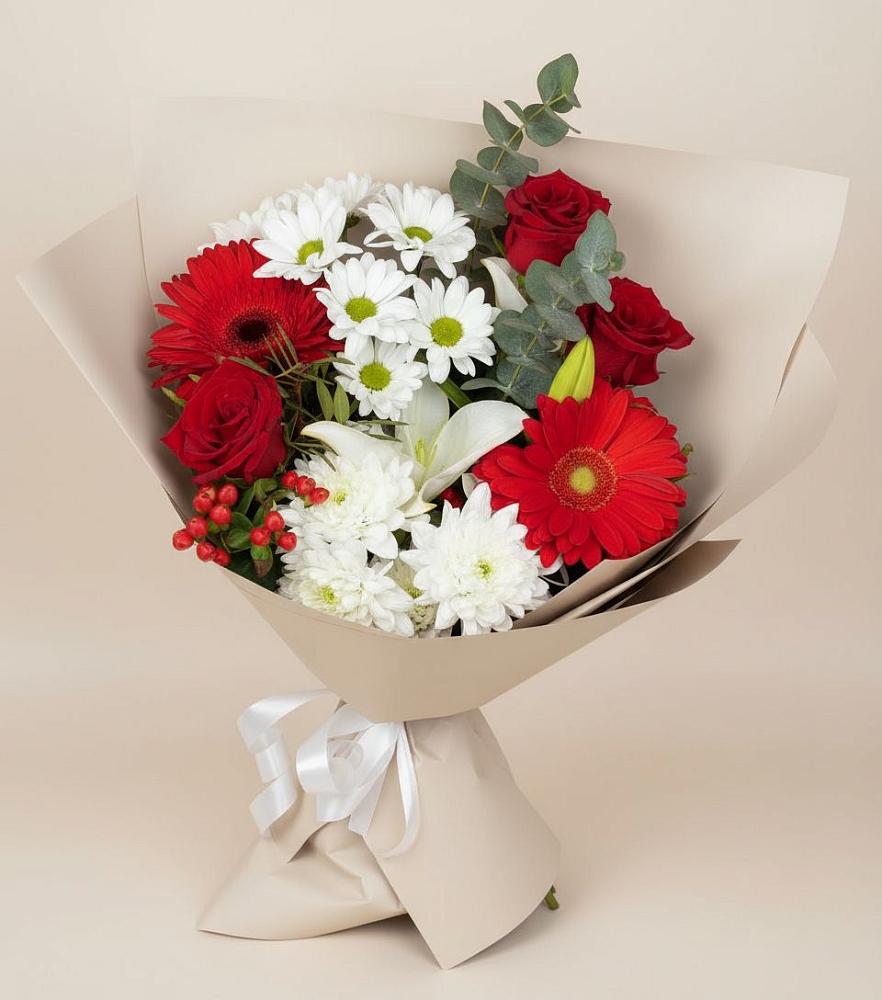 Букет цветов из: Розы, Хризантемы, Герберы и Лилии в Клинцах
