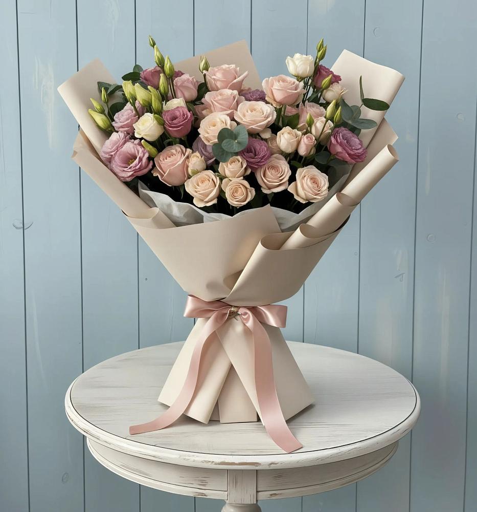 Букет цветов из: Розы и Лизиантусы в Клинцах